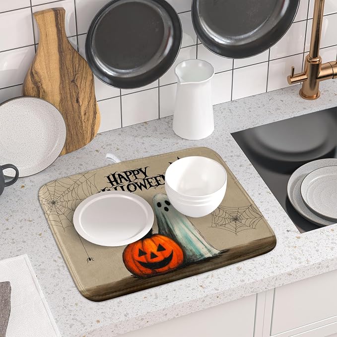 Happy Halloween Black Cat Ghost Dish Drying Mat - Image 6