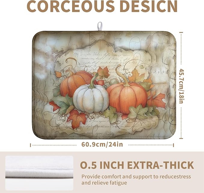 Autumn Kitchen Drying Mat 18x24 Inch Fall Pumpkin Maple Leaves Dish Drying Mats - Image 2