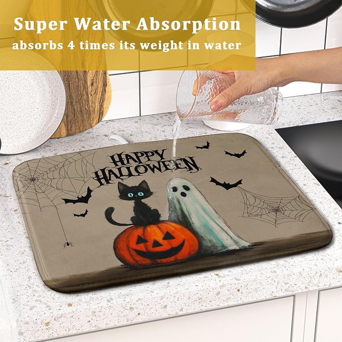 Happy Halloween Black Cat Ghost Dish Drying Mat - Image 7