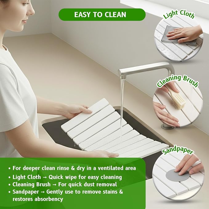 Stone Dish Drying Mat – Large 24×16 Quick Dry Stone Mat Kitchen, Diatomaceous - Image 7