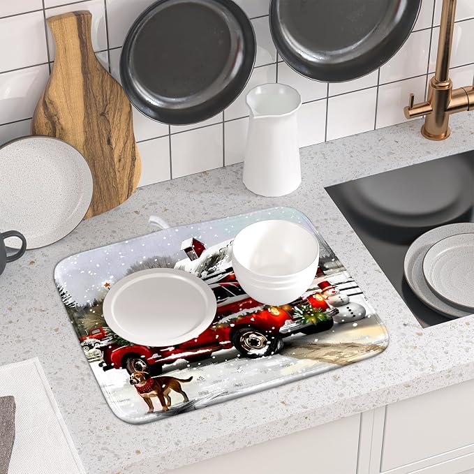 Red Truck Christmas Dish Drying Mat - Image 6