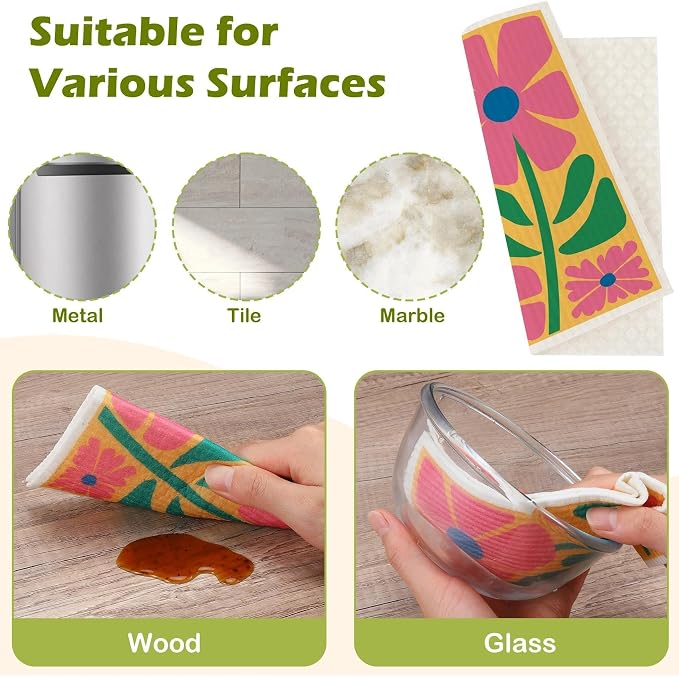 6 Packs Swedish Paper Cloths for Kitchen, Reusable Paper Towels Washable Dish - Image 6