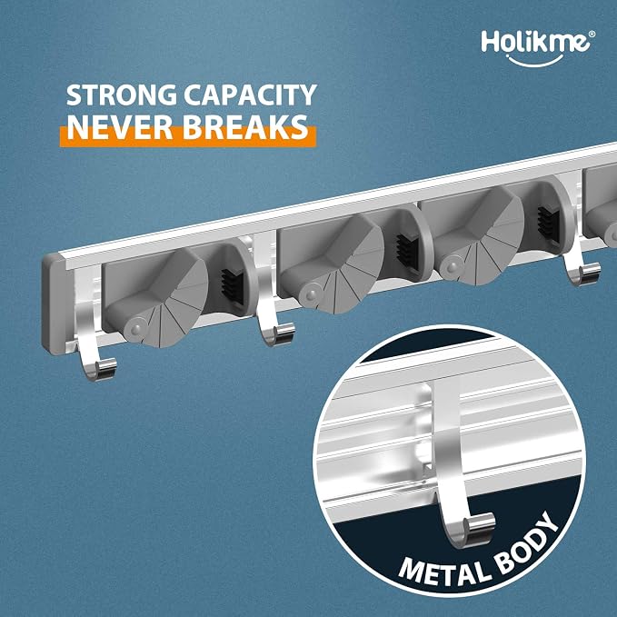 Holikme Mop Broom Holder Wall Mount Metal Pantry Organization and Storage - Image 2