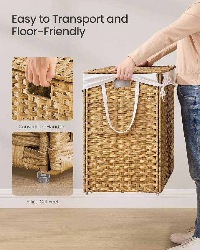 SONGMICS Laundry Hamper with Lid, 29.1 Gallon Synthetic Rattan Clothes Laundry - Image 4