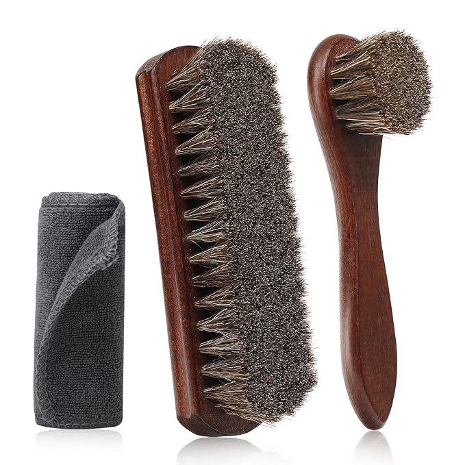 3pcs 100% Horse Hair Shoe Brush Kit Shoe Shine Kit Beech Wood Leather Care Set by Unknown