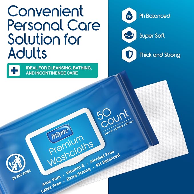 Inspire Adult Wet Wipes, Wash Cloths | Adult Wipes - Image 2