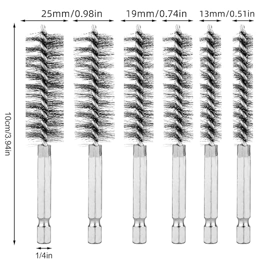 6-Pack Bore Brush Set Stainless Steel Wire Brush Bore Cleaning Brush Set - Image 2
