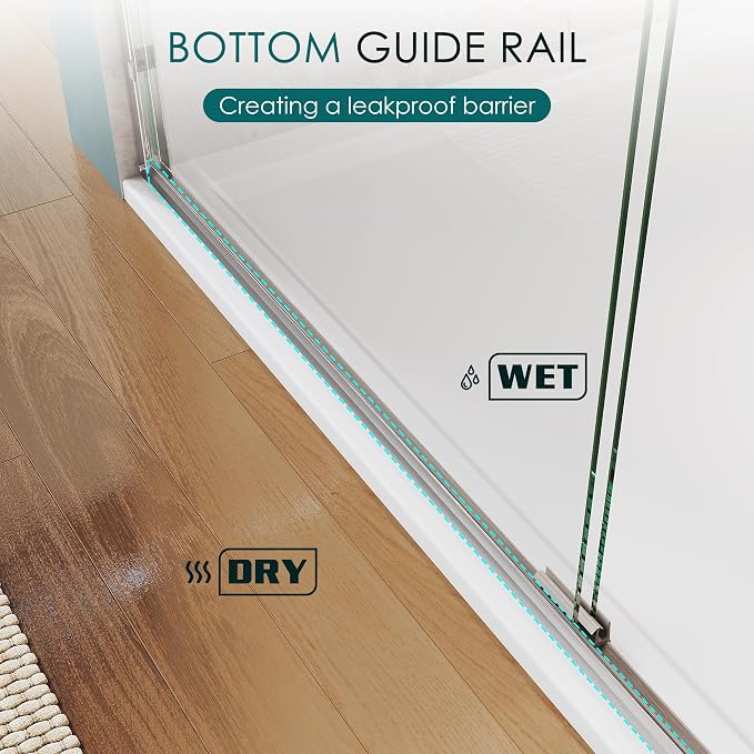 ELEGANT Double Sliding Shower Door 56-60" W x 72" H, Semi-Frameless Bypass - Image 8