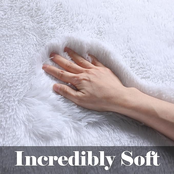 ONASAR White Area Rugs for Bedroom Fluffy, 4x6 Soft Shag Plush Bedside Rug, Living Room Indoor Floor Carpet, Washable Carpets for Nursery Kids Girls Boys Teen Baby Dorm Playroom Home Office Decor
