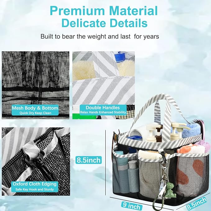 Haundry Mesh Shower Caddy Bag, Large College Dorm Bathroom Caddy Organizer - Image 7