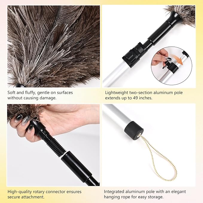 Extendable Ostrich Feather Duster 26-49 Inch, Natural Cleaning Duster - Image 3