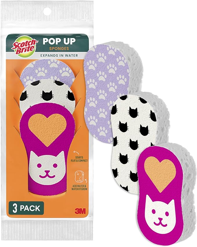 Scotch-Brite Cat Pop Up Non-Scratch Sponges, Limited Edition, Expands in Water by Scotch-Brite