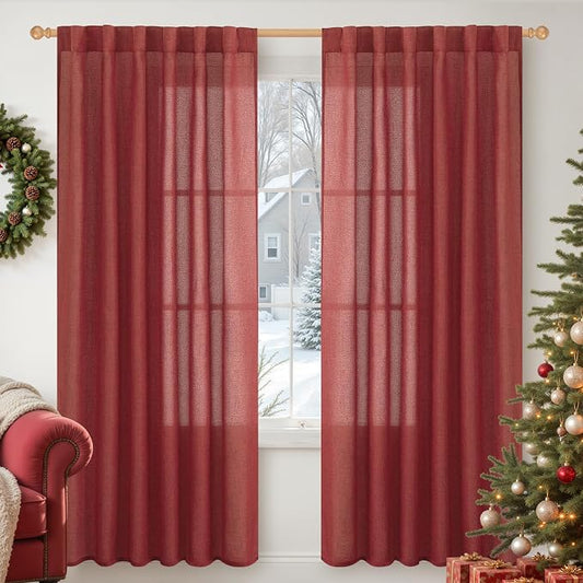 YoungsTex Red Linen Semi Sheer Curtains 78 Inch Length by YoungsTex