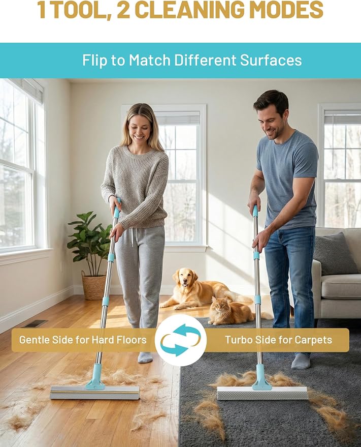 DELOMO Carpet Rake for Pet Hair Removal Carpet Scraper Broom - Image 2