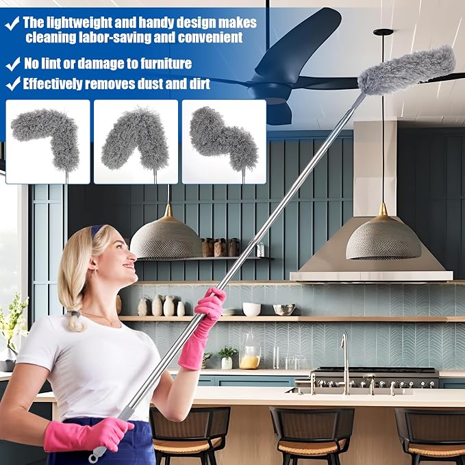 Feather Duster Set, 30-100 inch Microfiber Retractable Gap Duster - Image 5