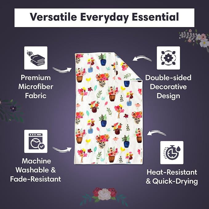 2 Double Sided Microfiber Hand Towels, 17x27 Inches Waffle Design Kitchen - Image 4