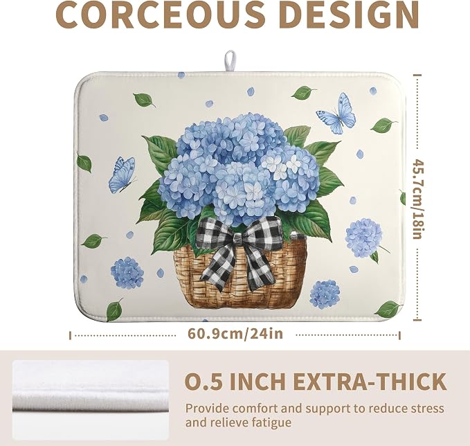Spring Hydrangea Dish Drying Mats Spring Summer Floral Dish Mat Blue Flowers - Image 4