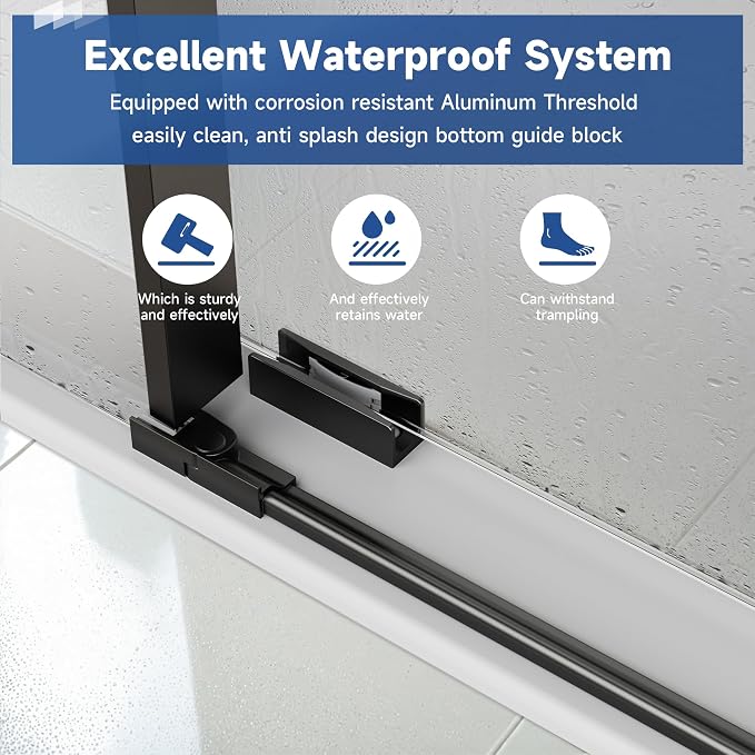 Frameless Sliding Shower Door 72” W x 76” H, 3/8” Tempered Glass, Single Bypass - Image 8