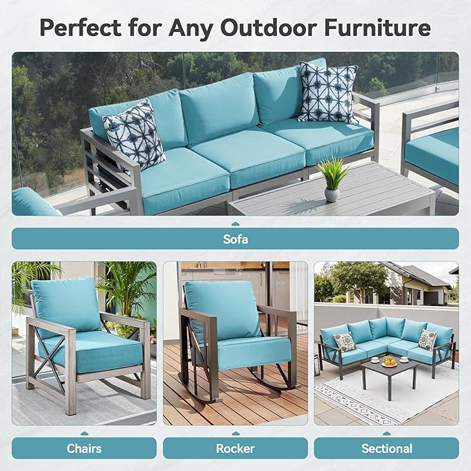 Luxury 6" Outdoor Cushions for Patio Furniture, 24x24x6" Thick Seat Cushion Set of 2, Fade Resistant Couch Chair Replacement Cushions High Density Deep Wicker Chair Cushion w/ Removable Cover, Teal