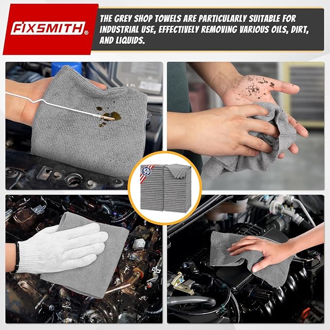 FIXSMITH Microfiber Cleaning Cloth, Shop Towels Bulk, 24 Pack Grey Microfiber - Image 6