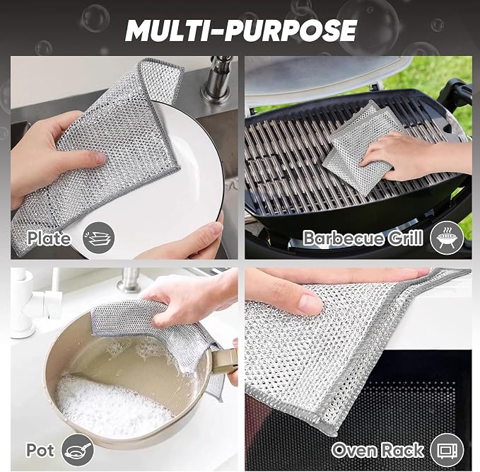 Orighty Multipurpose Wire Dishwashing Rag, Reusable Steel Scrubber Dish Rags - Image 6