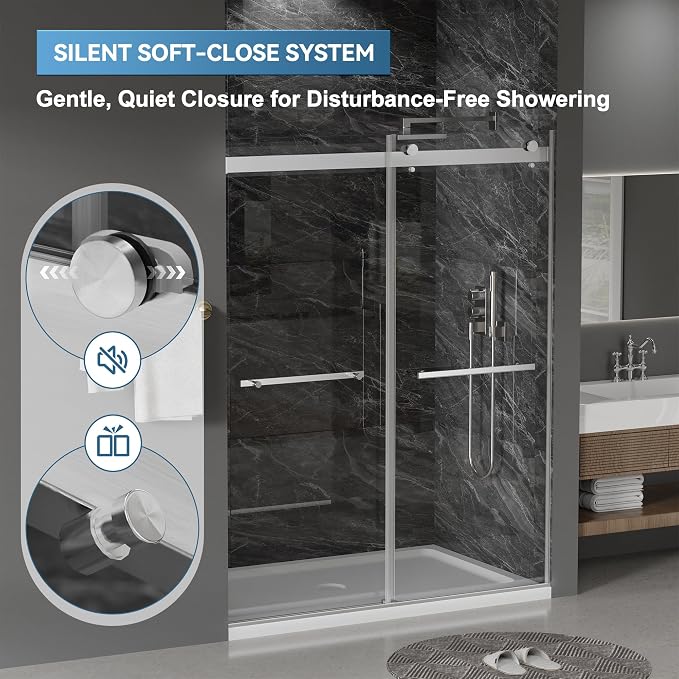 56"-60" W x 75" H Frameless Shower Door, Double Sliding Shower Door, 5/16" - Image 2