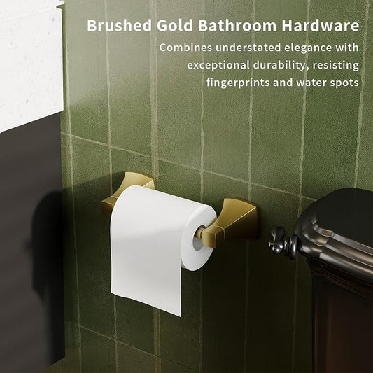 Toilet Paper Holder Wall Mount Brushed Gold Double Post Pivoting Tissue Roll - Image 2