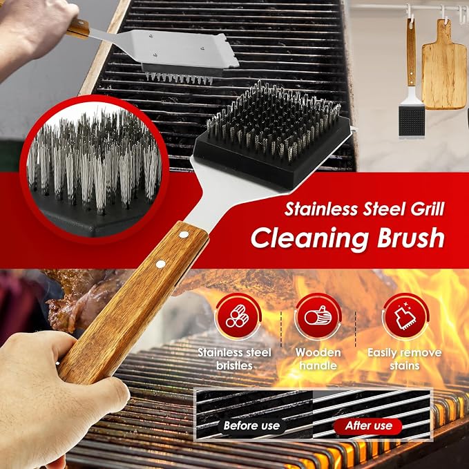2Pcs Grill Cleaning Brush Set Ergonomic BBQ Brush and Scraper - Image 3