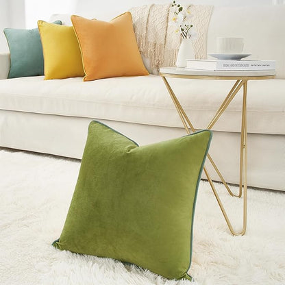 MONDAY MOOSE Decorative Throw Pillow Covers Cushion Cases, Set of 4 Soft Velvet Modern Double-Sided Designs, Mix and Match for Home Decor, Pillow Inserts Not Included (22x22 inch, Yellow/Green)