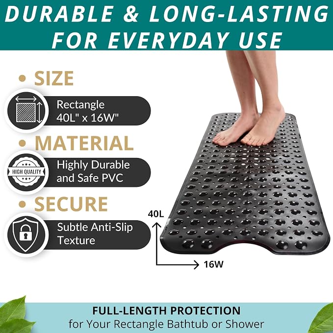 ENKOSI Bath Mat – 40 x 16 Inch Extra Long Non Slip Bathtub Mat – Anti Slip - Image 3