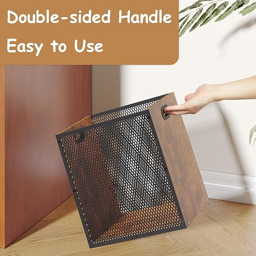 Retro Office Trash Can, Iron and Wood Combination Bedroom Garbage Can, - Image 5