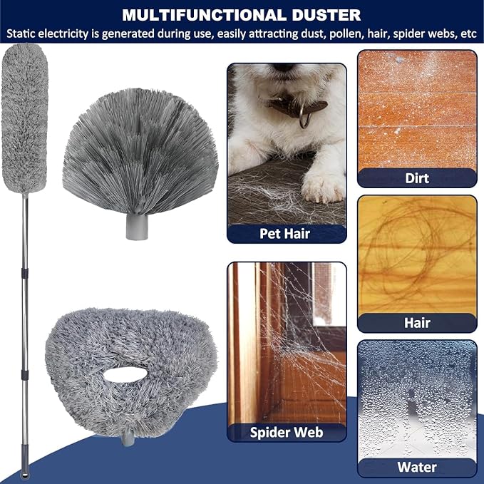 20+ Ft High Reach Ceiling Fan Duster & Cobweb & Corner Brush Duster - Image 3