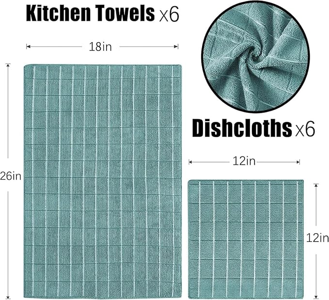 Microfiber Kitchen Towels and Dishcloths Set, 26 X 18 Inch and 12 X 12 Inch - Image 2