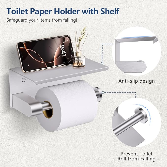 TQKAG 5 Piece Bathroom Towel Bar Holder Sets Brushed Nickel Bathroom Hardware - Image 4