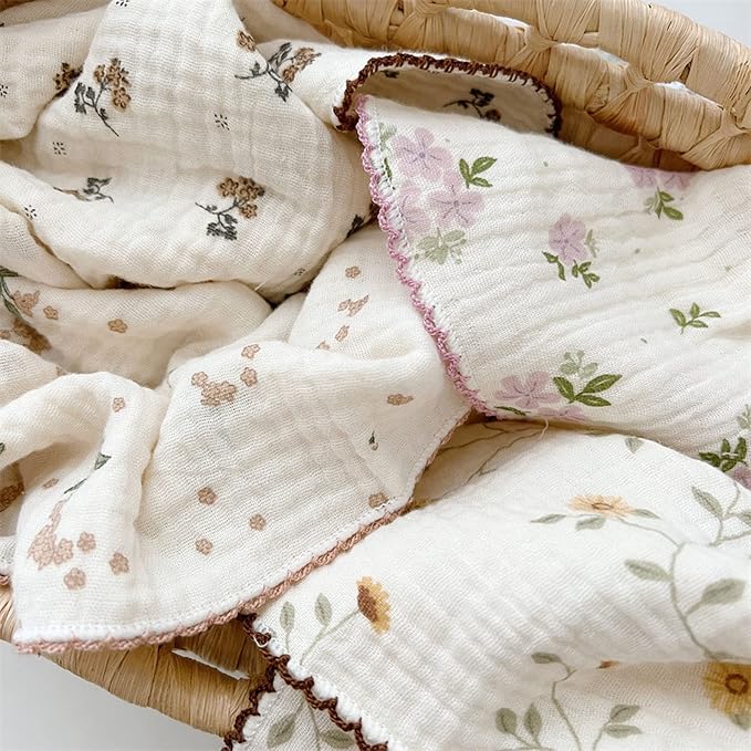 BuLuTu 4 Pack Cotton Muslin Cleaning Towels Shabby Chic Floral Washcloths - Image 5