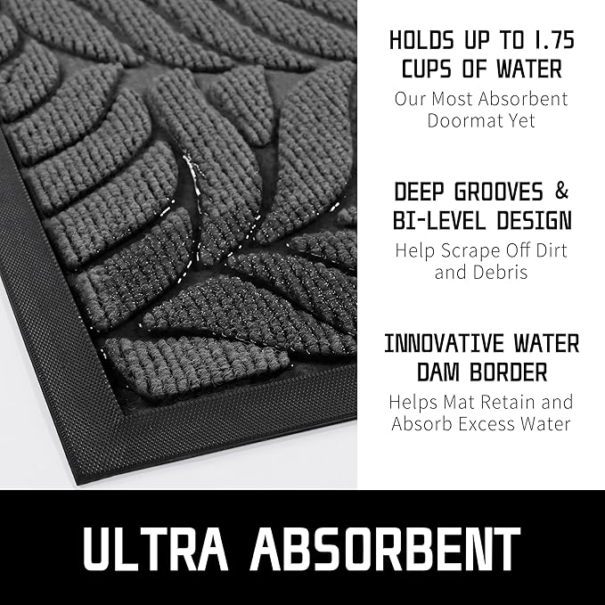 Yimobra 47x24 Large Door Mat Outdoor Indoor, All-Season Waterproof Door Mat Outside Entrance, All-Weather Non-Slip Outside Doormat for Garage Patio Entryway, Grey