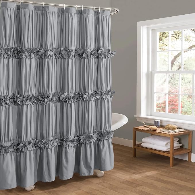 Victorian Ruffle Shower Curtain, Vintage Handcrafted Bow Tie Bath Curtain by Homechoice+Decor