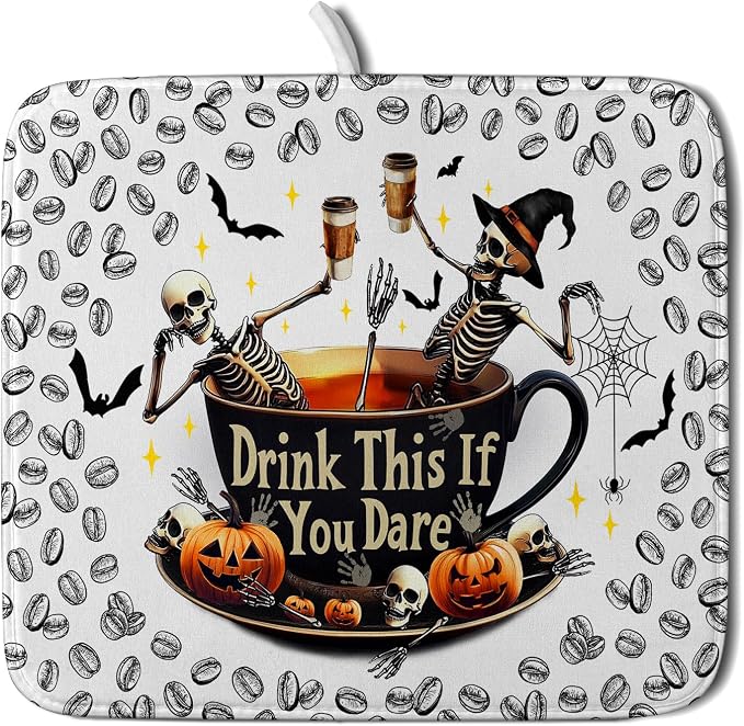 Funny Skull Coffee Matt for Counter Skeleton Dish Drying Mat Halloween by Giwawa