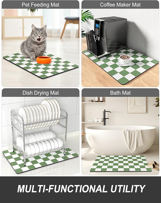 Rnivvi Dish Drying Mat for Kitchen Counter, 12 x 19" Cute Checkered Absorbent - Image 7