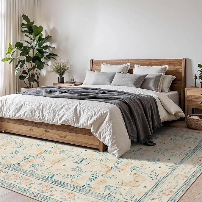 Floral Rug for Living Room Bedroom, 5x7 Washable Rug, Large Non Slip Low Pile - Image 4