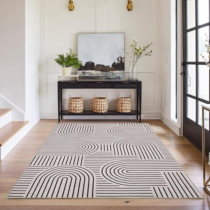 Washable Rug 4x6 Area Rugs for Living Room, Abstract Rug for Bedroom, Soft by ROYHOME