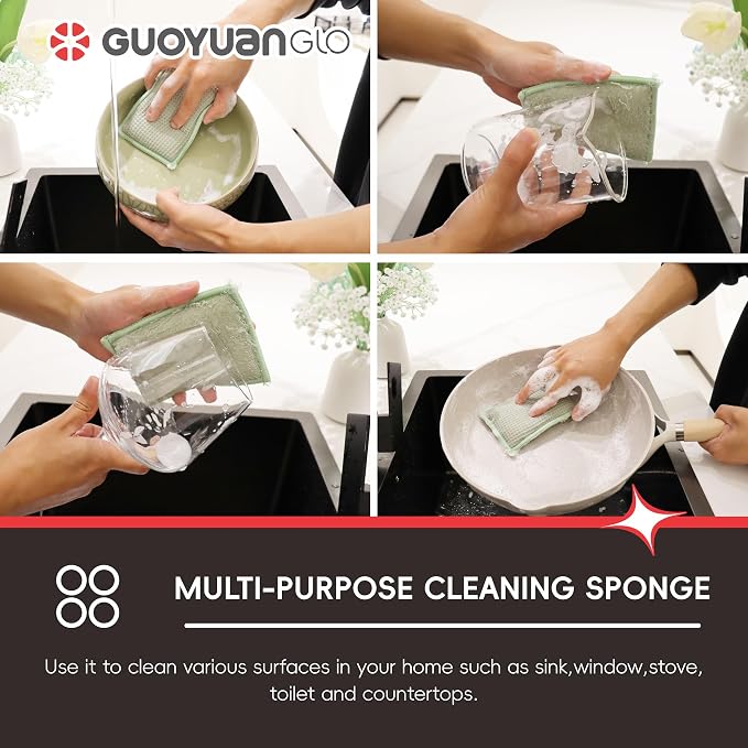 Bamboo Kitchen Sponges Heavy Duty Natural Cleaning Sponges Non-Scratch Dish - Image 6