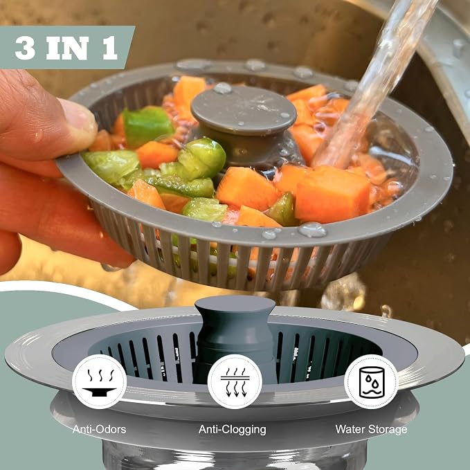 Kitchen Sink Drain Strainer 3 in 1, 304 Stainless Steel Pop Up Sink Stopper - Image 4