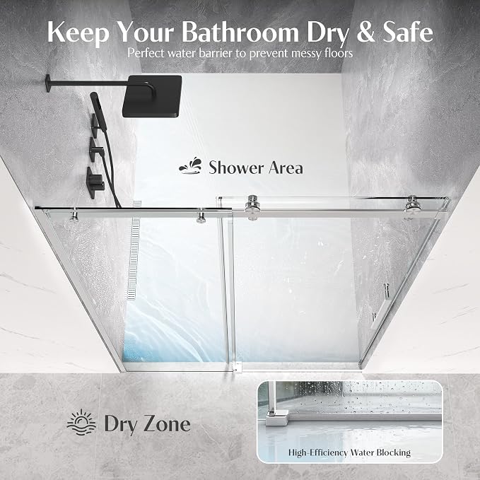 Shower Door Frameless 44-48'' W x 72'' H, Sliding Glass Door, 5/16 inch - Image 4