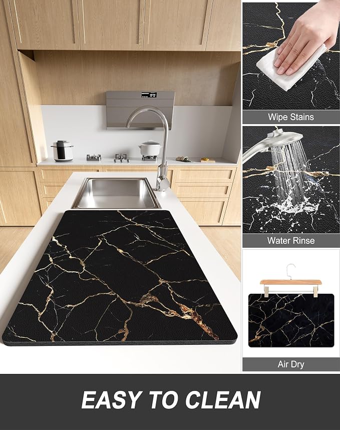 Rnivvi Dish Drying Mat for Kitchen Counter, 12 x 19" Cute Marble Super - Image 6