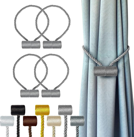 Hion Magnetic Curtain Tiebacks Grey 4 Pack, Curtain Tiebacks Buckles Holdbacks by Hion