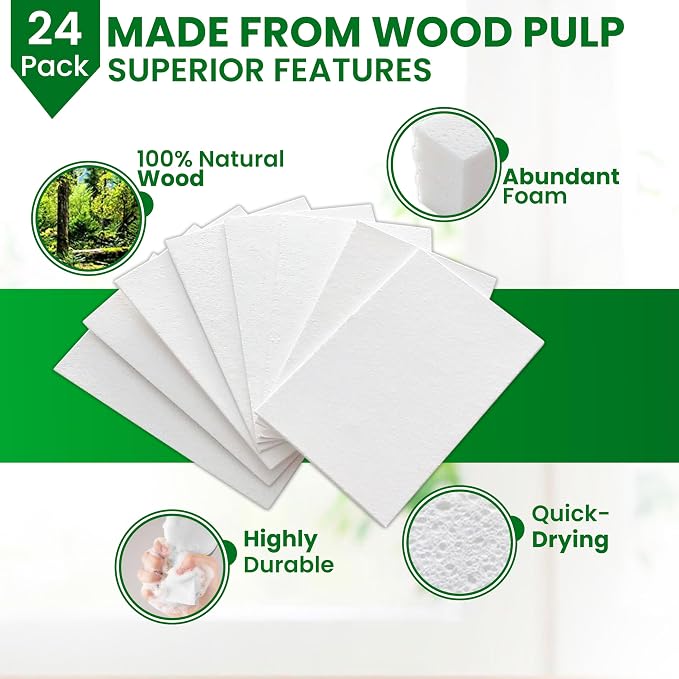 Cellulose Sponges – 24-Pack White Compressed Natural - Image 2