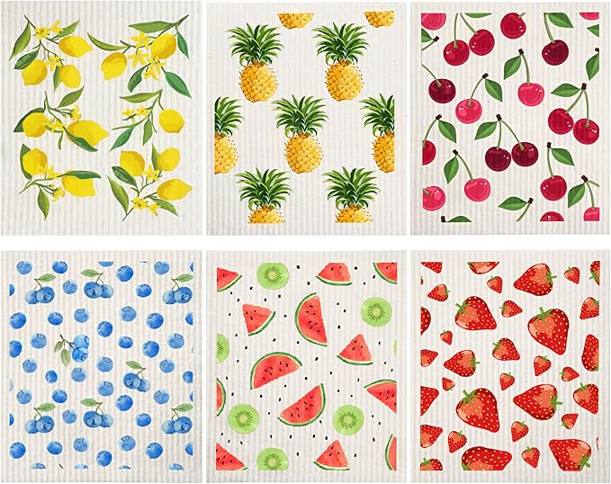 Patelai Mixed Fruit Swedish Kitchen Dishcloths Reusable Dish Towels Absorbent by Patelai