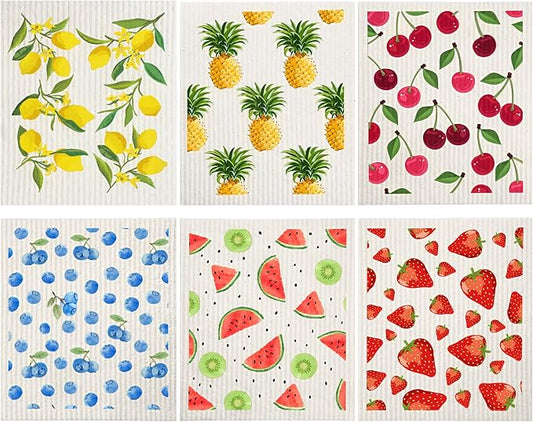 Patelai Mixed Fruit Swedish Kitchen Dishcloths Reusable Dish Towels Absorbent by Patelai