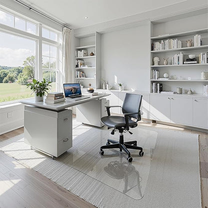 32" x 48" Tempered Glass Office Chair Mat for Carpet & Hardwood Floor, 1/6" Thick Clear Floor Protector Desk Chair Mat with Rounded and Polished Edges